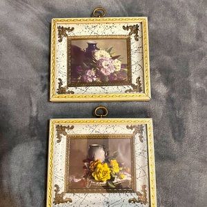 MID CENTURY ROSES PRINT TURNER WALL ART SHADOW BOX METAL FRAMES RARE PAIR 1960s